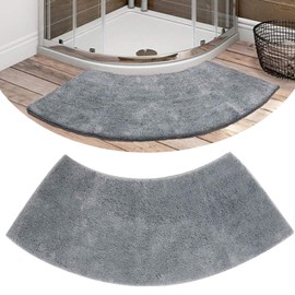 Grey Shag Curved Bath Rug,Curved Shower Mat,40''x18'' Non Slip Microfiber Soft Absorbent Fanned Bath Mat Machine Washable for Quadrant Shower Stall