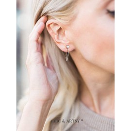 CHIC & ARTSY 925 Sterling Silver Synthetic Opal Earrings for Women Chain Stud Earrings