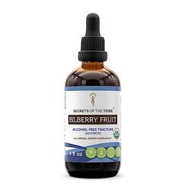 Secrets of the Tribe Secrets of the Tribe Bilberry Fruit USDA Organic | Alcohol-Free Extract, High-Potency Herbal Drops, Vision | Made from 100% Certified Organic Bilberry (Vaccinium Myrtillus) Dried Fruit 4 oz