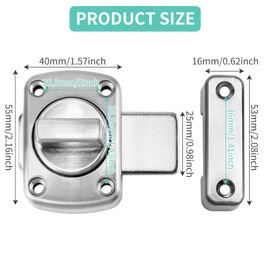 Door Lock Bathroom Latch Rotate Bolt Gate Latch Stainless Steel Toilet Door Lock Additional Fixed Anti-Theft Lock for Left and Right, Applicable to Various Doors (Silver)