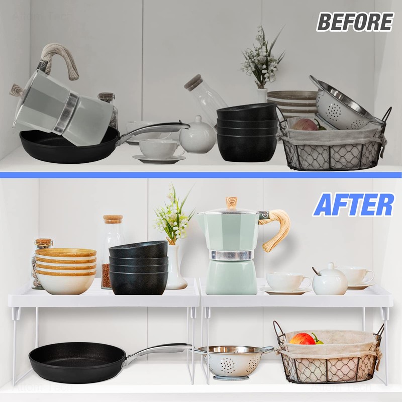 NiHome 4-Pack Stackable Plastic Kitchen Storage Shelf Foldable Rack -