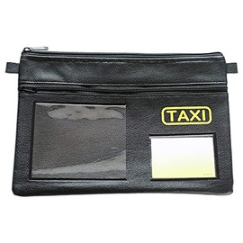 effektivo Taxi Bag for Vehicle Documents and Documents Wallet with Various Compartments and Taxi Logo, Black, black, Classic