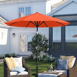 Orange Outdoor Patio Umbrella, Octagonal Shape, Black Metal Pole Height 8' 2'', Stylish, Rust and Water Resistant, Manual Tilt Method Gorgeous | All Season Crank Lift Beautiful, Pretty, Durable, Glam