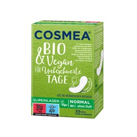 COSMEA Organic Panty Liners Normal, Unscented, Value Pack (5 x 33 Pieces) Hygiene Pads in Harmony with Nature, Made in Germany