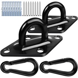 GAMKII Swing Hanger, 2204lbs Capacity 304 Stainless Steel Ceiling Hanging Kit, M10 Pad Eye Hooks with M10 Snap Hooks and Heavy-Duty Screws for Porch Hammock Chair, Punching Bag, Yoga- 2 Packs