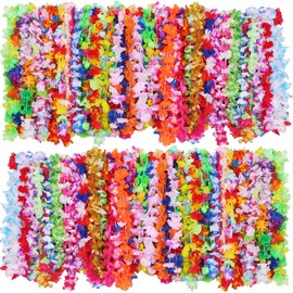 Juinte 200 Pieces Hawaiian Luau Leis Flowers Necklaces Summer Beach Vacation Pool Luau Party Favors Supplies Tropical Theme Party Decorations For Kids or Adults Birthday Wedding Colorful Random Color