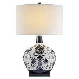 Aspen Creative 40255-09-1, 26" H Table Lamp Off White w/Flower Pattern Ceramic Body, Black Base, Size: 17" L x 9" W x 26" H, E26 Socket