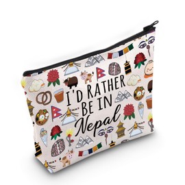 MEIKIUP Nepal Gift I'd Rather Be in Nepal Travel Makeup Bag Kathmandu Nepal Culture Souvenir Mt Everest Travel Gift (CA Nepal Bag)