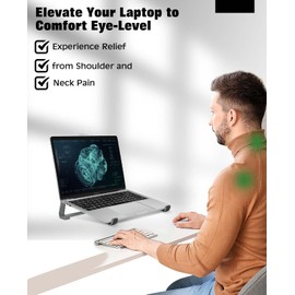 Thibault Aluminum Laptop Stand for Desk - Cooling Ergonomic Design - Fits MacBook Air Pro/DELL/HP/Lenovo/ThinkPad/Alienware - 14/15.6/16 -Easy Assembly- Ventilated Laptop Stand Optimal Airflow - Gray