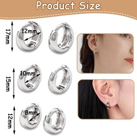 3 Pairs Sterling Silver Hoops Earrings, Lightweight Small Huggie Hoop earrings Set Hypoallergenic 14K Gold Plated Women Chunky Earring for Men Girl