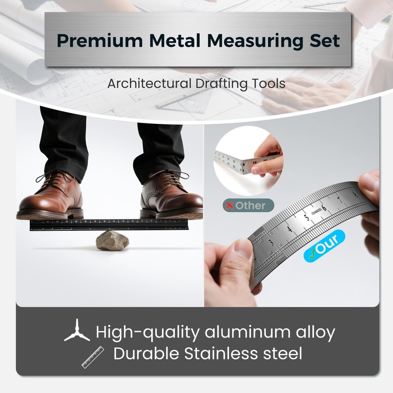 Architectural Scale Ruler 12 Inch, Aluminum Architect Ruler & Metal