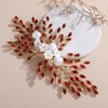 Teyglen Red Rhinestone Bride Flower Wedding Hair Comb with Crystal