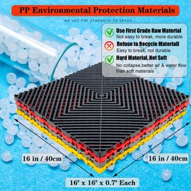 HTWELL 12 Pack 16"x 16"Interlocking Garage Floor Tiles,Modular Drainage Floor Mat,Non-Slip Splicing Interlocking Drainage Mats Floor Tile for Garage Car Wash Basement(Black)