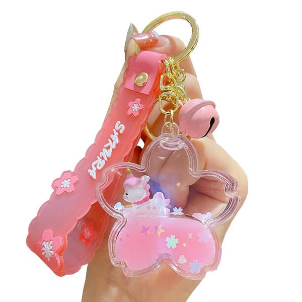 Cute Unicorn Keychain Kawaii Liquid Quicksand Keychains Wrist Lanyard Wristlet