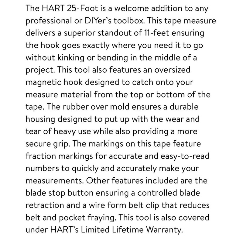 HART HHTMP HART, 25' Pro Grade Magnetic Tape Measure -
