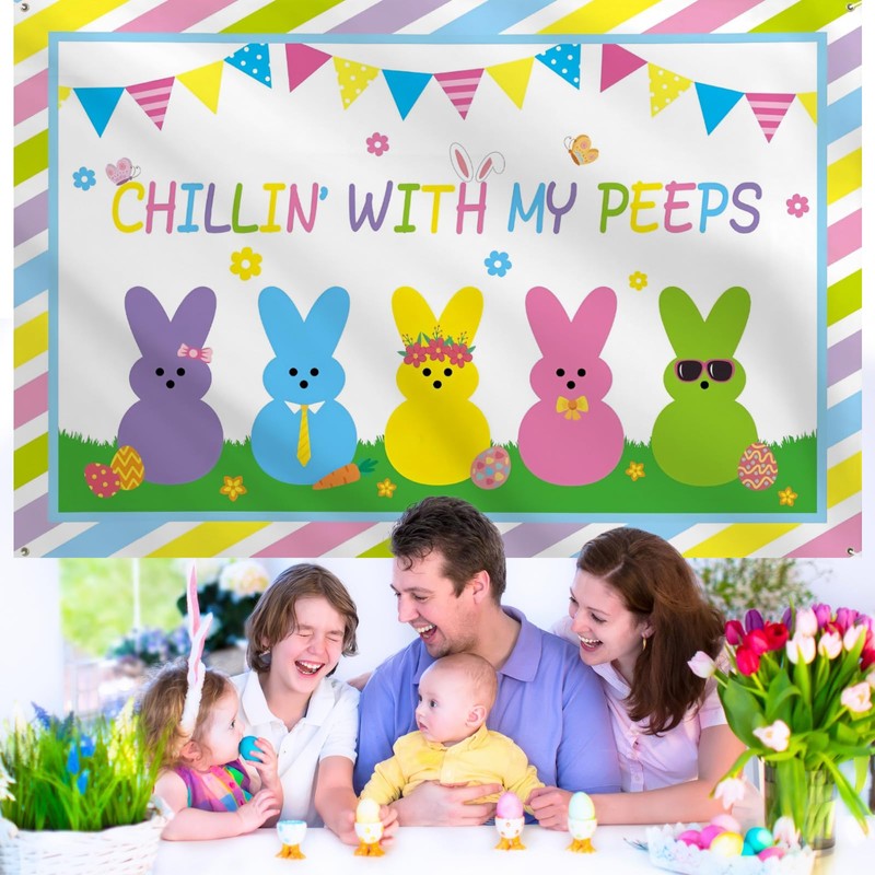 Chillin With My Peeps Easter Banner 72x48 Inch with 4