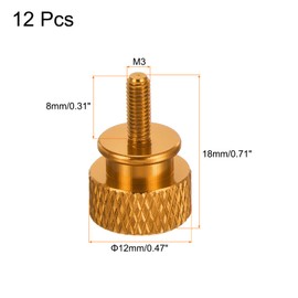 MECCANIXITY 12pcs M3x8mm Knurled Thumb Screw Computer Case Threaded Hand Tighten Screws Aluminum Alloy for PC Case, Gold