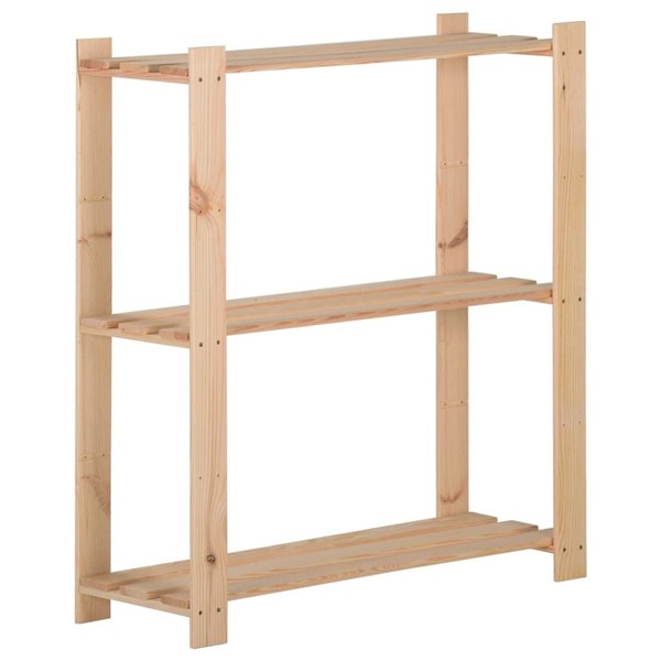 vidaXL Solid Pinewood 3-Tier Storage Rack Industrial Shelving Wooden Kitchen Office Home Garage Warehouse Storage Organiser Unit Rack Shelf