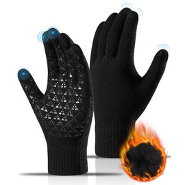 TOCOZOC Guantes para Invierno, Guantes de Invierno con Pantalla Táctil de Antideslizante para Hombre/Mujer, Tejidos con Interior para Forro Polar (Negro)