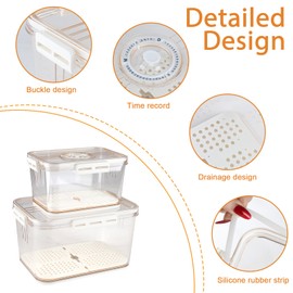 Airtight Flour Sugar Storage Containers 2 Set,Large Capacity Sugar and Flour Containers with Time Recording&Draining Basket,Food Storage Container for Rice,Cereal,Canister Set for the Kitchen,Pantry