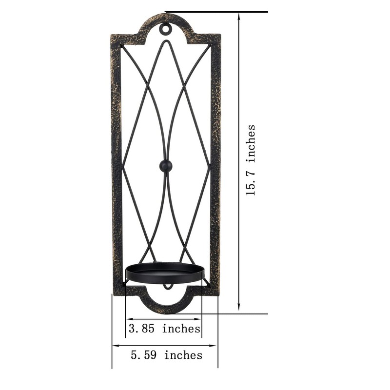 Gothic Candle Sconce Set of 2 -Gold Black Metal Wall