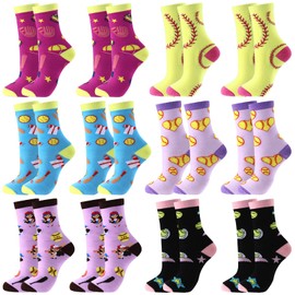 Cutecrop 12 Pairs Softball Socks for Women Funny Athletic Cotton Crew Socks Bulk Novelty Softball Gifts for Team Players