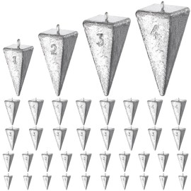 Hiboom 42 Pcs Pyramid Sinker Weights for Fishing Kit 1 oz 2 oz 3 oz 4 oz Fishing Weights Rig Freshwater Saltwater Fishing Pyramid Sinkers for Ocean Surf Fishing Gear Tackle