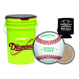 Diamond Sports D-OB DOB Baseballs in 6-Gallon Ball Yellow Cushion Lid Bucket 30 Balls with Rods Insulated Can Sleeve