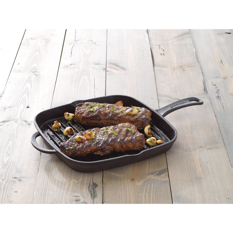 GoodCook Pre-Seasoned Cast Iron Grill Pan, 10.75 Inch, Black