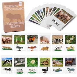 MEROCO Montessori Animal Match - Miniature Farm Animal Toy Figurines with Matching Cards Montessori Language Materials Preschool Learning Toy NEWT033