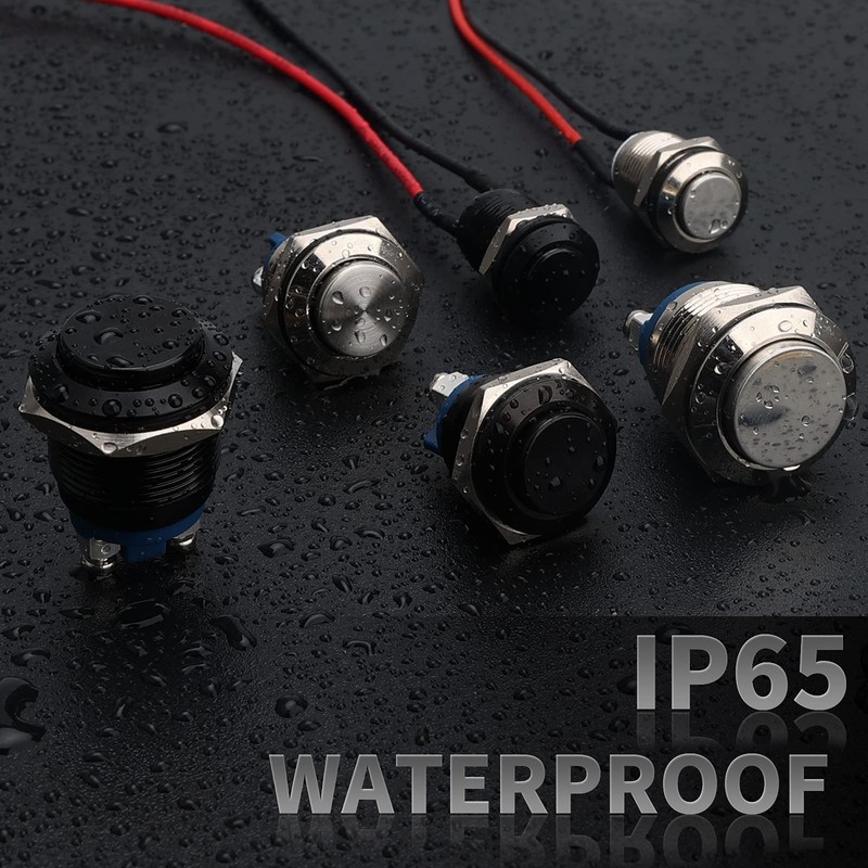 STARELO 5pcs 19mm Momentary Push Button Switch Black Shell, IP65