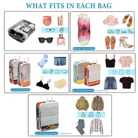 Compression Packing Cubes for Travel, 7 Set National Park Expandable Mesh Luggage Organizers, Waterproof Expandable/Compression Bags Travel Packing Cubes with Clear Toiletry Bag
