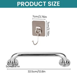 2 Pack Bathroom Grab Rail - 12inch Anti Slip Shower Grab Bar Handle, Stainless Steel Bathroom Balance Bar, Safety Grab Bars for Elderly Children Disability Aids, Safety Hand Rail Support(Silver)