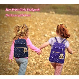 Star Print Girls Black Canvas Backpacks Set, School Bags Bookbags for Teenage Girls, with Crossbody Bag, 3 Pieces