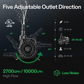 VIVOSUN 2700 GPH Submersible Water Pump, 120W Pond Pump, Ultra Quiet Aquarium Pump with 15FT. Lift Height for Pond Waterfall, Fish Tank, Statuary, or Hydroponics