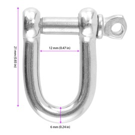KEILEOHO Pack of 20 Shackles D-Shape M6, Shackle 6 mm 304 Stainless Steel, D Ring Shackle for Rigging, Wire Rope, Steel Rope, Cords, Silver