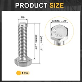 sourcing map M6-1 x 25mm Left Hand Hex Head Bolt, 304 Stainless Steel Reverse Fully Threaded Fastener Screws Bolts for Machinery, Automobiles and Construction