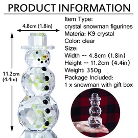 Crystal Snowman Figurines Collectibles with Hat,, Table Decor Paperweight