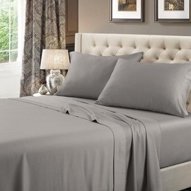 Royal Tradition Made in USA- Low Profile Sheet Set (6-10 Inches) Pure Cotton 608 Thread Count, Queen Size Bed Sheets, Solid Grey
