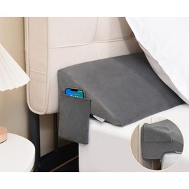 Vekkia Full Bed Wedge Pillow for Headboard Gap Filler(0-5"),High-Density Foam,Prevents Pillows & Items from Falling,Ergonomic Design,Large Storage Pockets, Removable&Washable Cover,Gray,54''x10''x6''