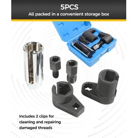 UBOG 5pcs Oxygen Sensor Socket,O2 Sensor Wrench,Car Accessories Automotive Oxygen Sensor Socket Removal Tool Wrench and Thread Chaser Set for Removing and Installing Oxygen Sensors,Vacuum Switches