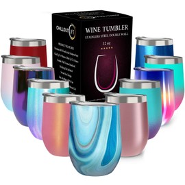 CHILLOUT LIFE 12 oz Stainless Steel Wine Tumbler with Lid - Double Wall Vacuum Insulated Wine Cup Glass Keeping Cold & Hot for Coffee, Champagne, Cocktails, Ice Cream