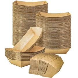 MotBach 100 Pack 2lb Kraft Paper Food Trays, Heavy-Duty Paper Food Boat Disposable Serving Basket Tray for French Fries Nachos Snack Hot Dog Taco BBQ Popcorn Party Picnic Wedding Party (Brown)