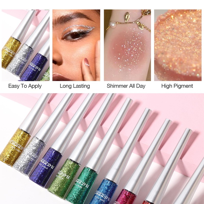 Glitter Eyeliner and Eyeshadow - Waterproof Sparkle Long-Lasting Smudge-proof Liquid