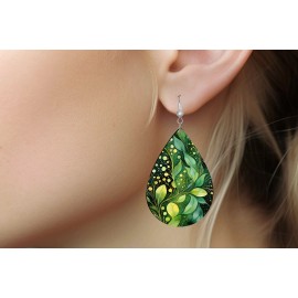 Twisted R Design Vibrant Foliage Wood Dangle Teardrop Print Earrings Jewelry
