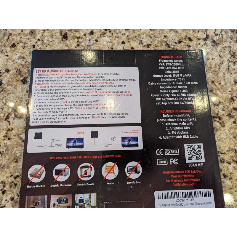 Digital Antenna Epic DEV Digital HDTV Antenna 4k UHD 30