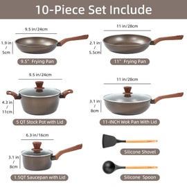 RATWIA 10 Pcs Pots and Pans Set Non Stick, Kitchen Cookware Sets with Frying Pans, Saucepans, Steamer Compatible with All Stoves