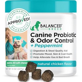 Balanced Breed Dog Probiotics Digestive Gut Health Chew Made in USA Non-GMO Vet-Phamacist Approved Fortiflora Probiotics Dogs Anti Yeast Supplements Constipation Relief Dog Yeast Itchy Skin Itchy Ears