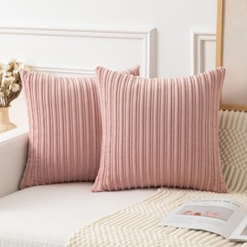 Kevin Textile Pack of 2, Corduroy Soft Decorative Square Throw Pillow Cover Cushion Covers, Home Decor for Sofa Couch Bed Chair 16x16 Inch/40x40 cm (Baby Pink)