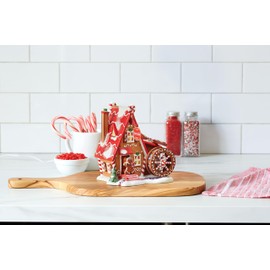 Department 56 North Pole Village Collection Sprinkle Cookie Mill Animated Lit Building- Hand Crafted Painted Porcelain Gingerbread Man House Christmas Village Houses with Lights Home Decor, 5.94 Inch